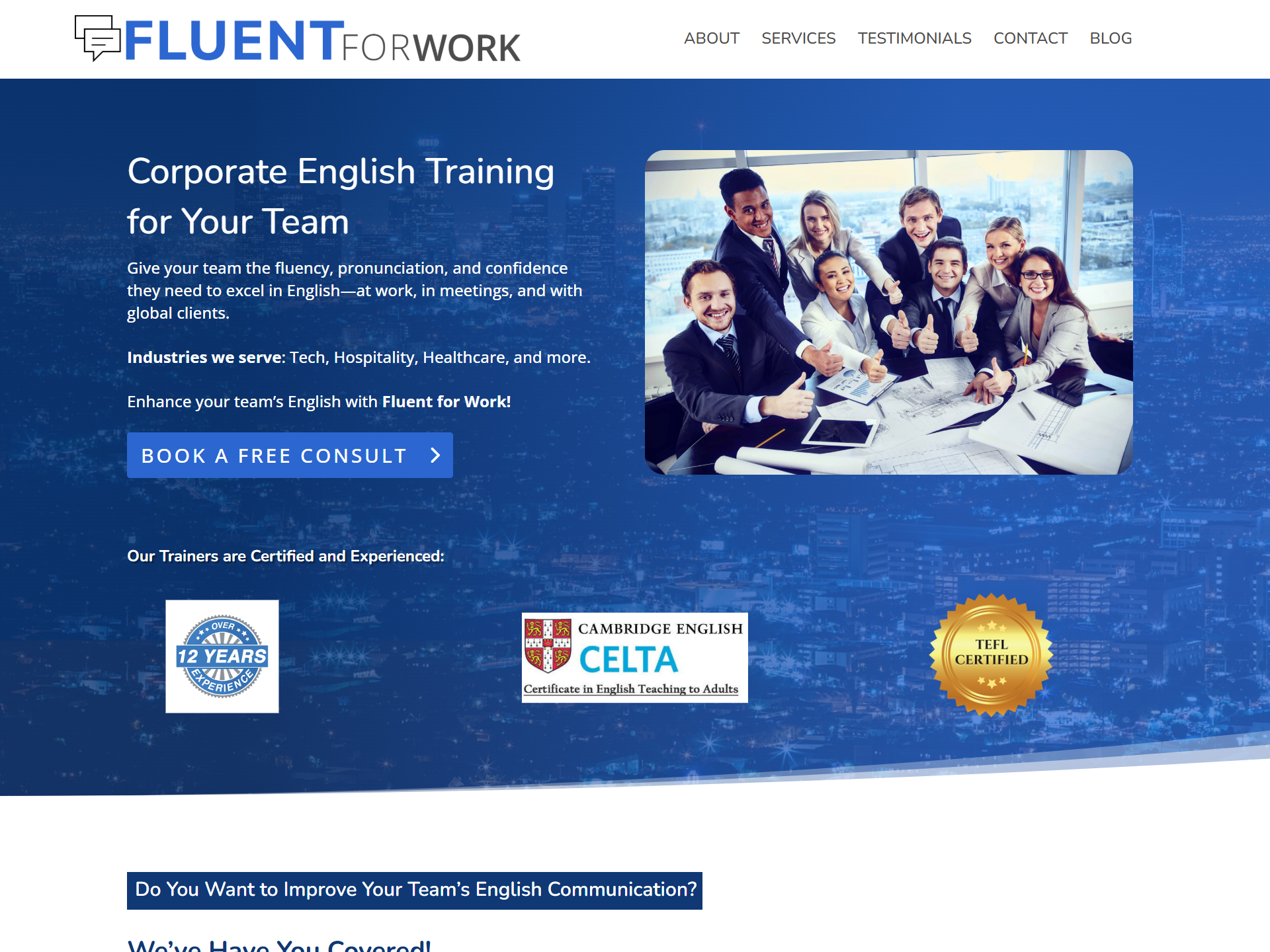 Hero section of Fluent for Work
