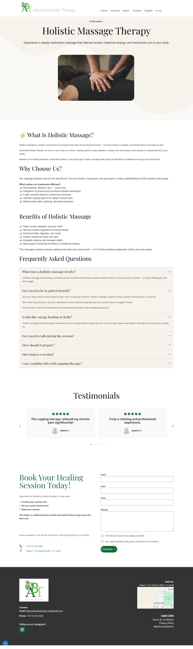 Services Page with FAQ - Advanced Body Therapy