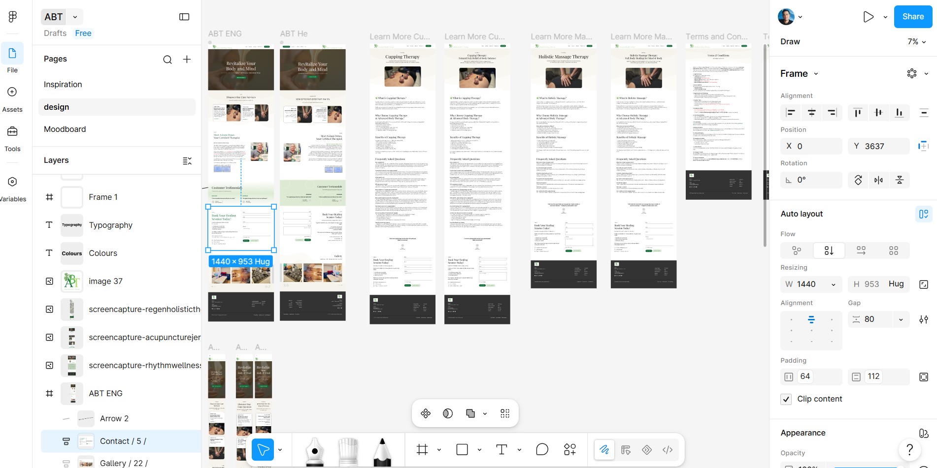 Image of wireframe draft up on figma - AW Wireframe website mockup