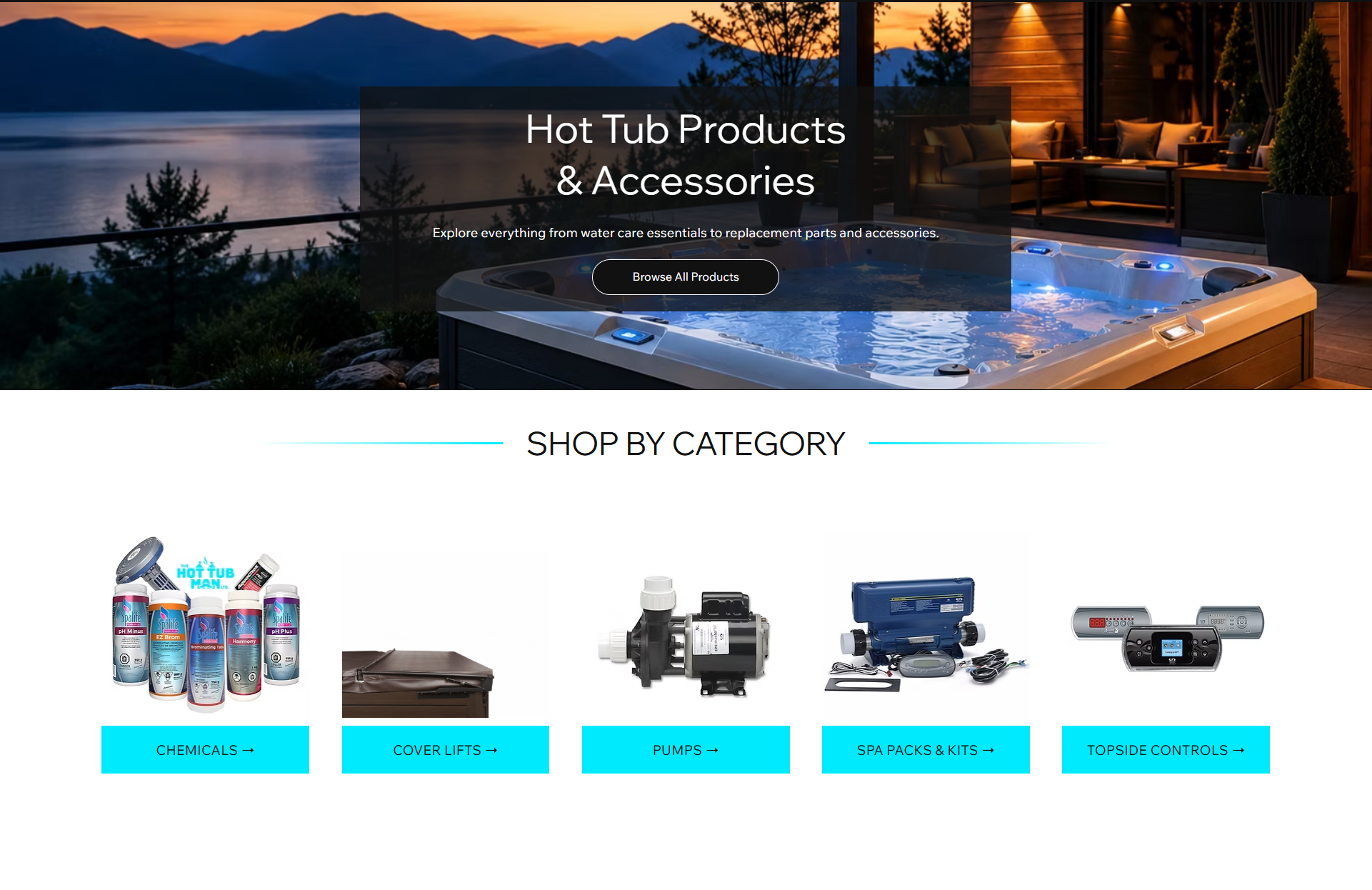 Store category page for The Hot Tub Man